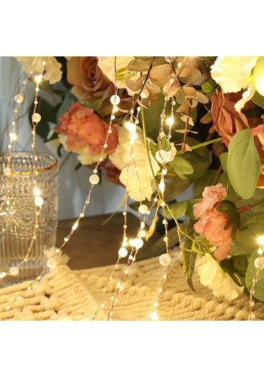 Monyee 5m 50 Led İncili Bakır Işık Zinciri - Noel Dekorasyonu - 3xaa Pil İle Çalışır - Sıcak Beyaz Sürekli Aydınlatma Beyaz