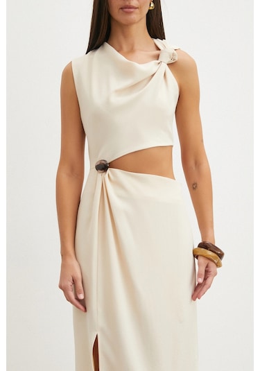 Uterpe Drapeli Cut-out Elbise Krem