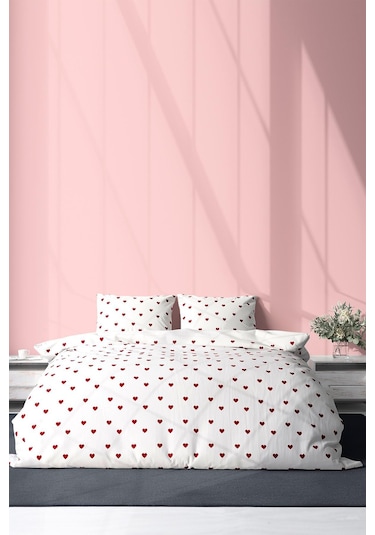 Pamuklu Çift Kişilik Nevresim Seti Nevresim Ve Yastık Kılıfı Çarşafsız Eleanor Beyaz