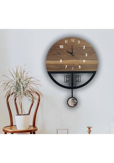 STE Design Sessiz Sarkaçlı Ahşap Duvar Saati Ahşap - Metal