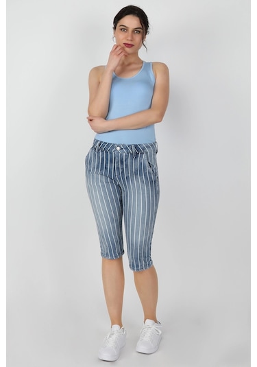 Balins Kadın Çizgili Capri Lzr Ağart Mavi