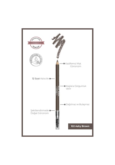 Alix Avien Fırçalı Yumuşak Uçlu Belirginleştirici Kahverengi Kaş Kalemi Eyebrow Expert Powdery Liner 102 Ashy
