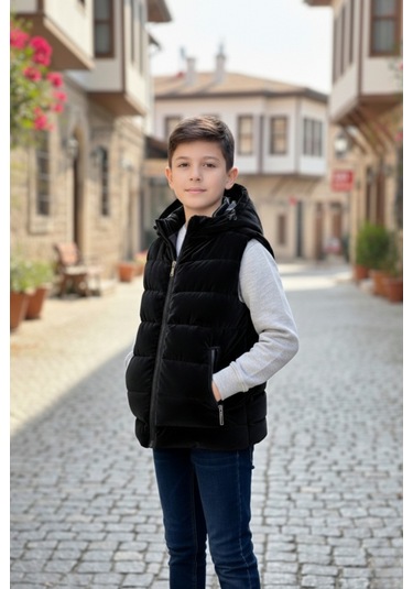 Pina Kids Erkek Çocuk Kapüşonlu Şişme Yelek Siyah