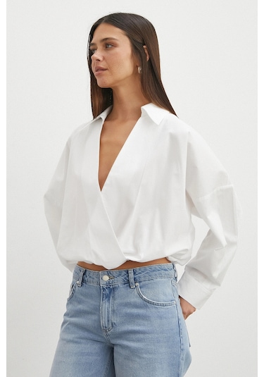 Uterpe White Ruffled Tie Blouse Beyaz