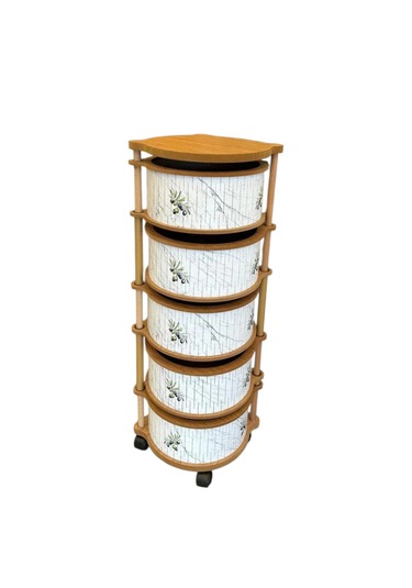 5 Katlı Ahşap Sebzelik Tekerlekli Naturel Gıdaya Uygun Kaliteli Mdf Modern Beyaz - Kahverengi
