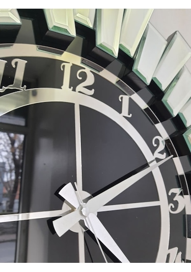 Ayna Denizi Güneş Twins Argent Black Model Gümüş Siyah Renk 70 Cm Dekoratif Aynalı Duvar Saati Gümüş - Siyah