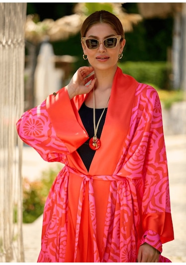 Mayovera Kimono - Dinamik Pembe Tasarım Pembe
