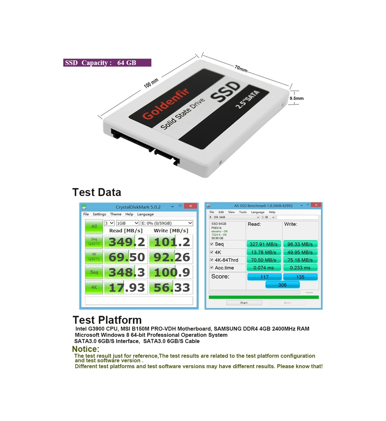 Sones Goldenfir Ssd 2,5 İnç Sata Sabit Disk Disk Katı Hal Diski, Kapasite: 64 Gb