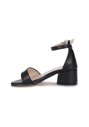 Kiko Kids Sheila Cilt Günlük Kız Çocuk 4 Cm Topuklu Sandalet Abiye Ayakkabı Siyah Siyah