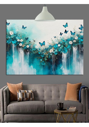 Kelebekler Su Yansıma Sanat Dekoratif Kanvas - Mdf Ahşap Tablo
