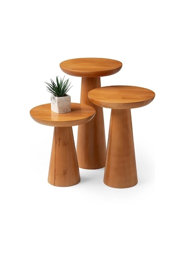 Ahşap 3 Lü Mantar Zigon Sehpa Natural Ağaç