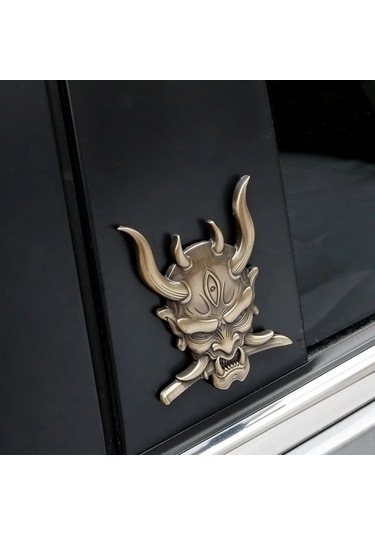 Stil - 7-3d Araba Sticker Premium Savaşçı Metal Araba Yan Çamurluk Arka Bagaj Kafatası Amblem Rozet  Herhangi Bir Araç