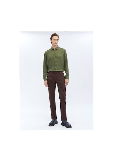 Koyu Kahve Dokuma Regular Fit Casual Pamuk Karışımlı Pantolon 1062182 Koyu Kahve