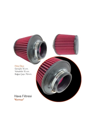 Carub Hava Filtresi Tuning Kırmızı 16cmx15cm Giriş: 76mm Br4686341