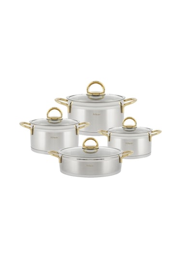 Hisar Orion İndüksiyon Tabanlı 8 Parça Çelik Tencere Seti Titanyum Gold