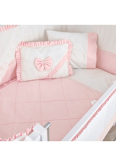 Meltem Kids Bambino Sallanır Ahşap Anne Yanı Beşik 70x110 cm (beyaz-pembe) Pembe