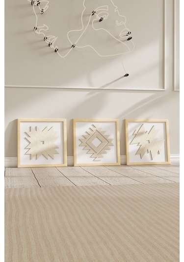 Dekoratif 3 Parçalı Modern Ahşap Çerçeveli Tablo