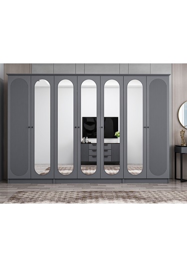 Kale 7 Kapak 5a 2ç Dolap Antrasit - Mebran Defne Ayna Antr 190cm Antrasit