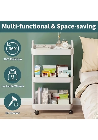 Elmpaly Siyah 3 Katlı Kilitli Tekerlekli Çok Amaçlı Katlanır Organizasyon Arabası