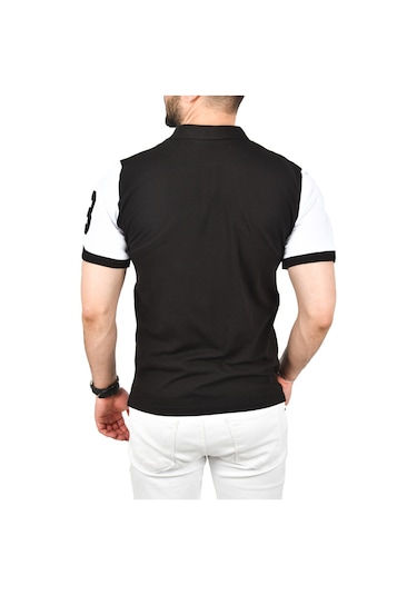 Deepsea Erkek Siyah Dar Kesim Pamuklu Polo Yaka Tişört Slim Fit Nefes Alan Kıvrılmaz Polo Yaka Tişört 2503022 Siyah