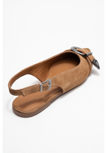 Dorothy Toprak Süet Hakiki Deri Tokalı Sivri Burunlu Kadın Sandalet Toprak