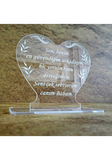 Babalar İçin Pleksi Tebrik Kartı Lazer Kazıma Güzel Sözler