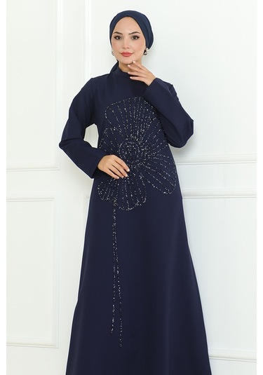 Zeral Taş İşlemeli Abiye 1200 - Lacivert