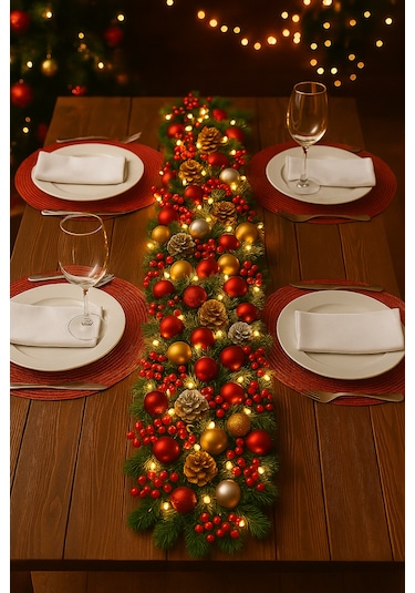 Waldern Premium 72 Parça Garland Handmade Yılbaşı Dekorasyon Seti 2.7m Garland+kokina+kozalak+top+led Işık 270 CM