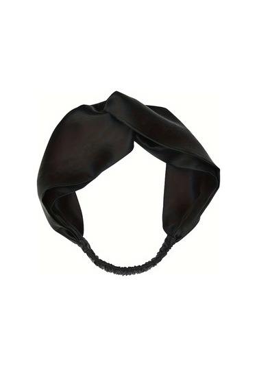 Elmpaly Siyah %100 Saf İpek Geniş Rahat Saç Bandı - Esnek Normal Saç Tipi İçin Çapraz Düğüm Siyah