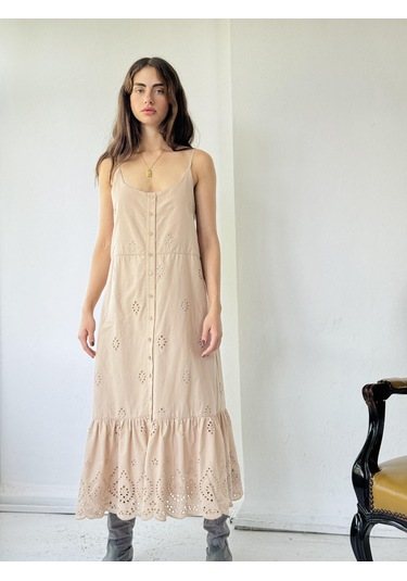 Retrobird Adel Brode Askılı Elbise Kadın Kum-13578-kum Kum Rengi