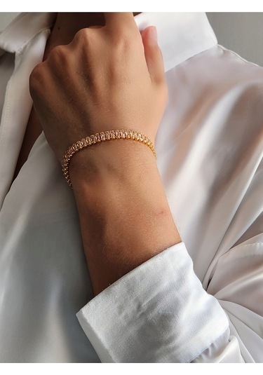 Eva Takı Su Yolu Baget Model Gold Çelik Bileklik Altın