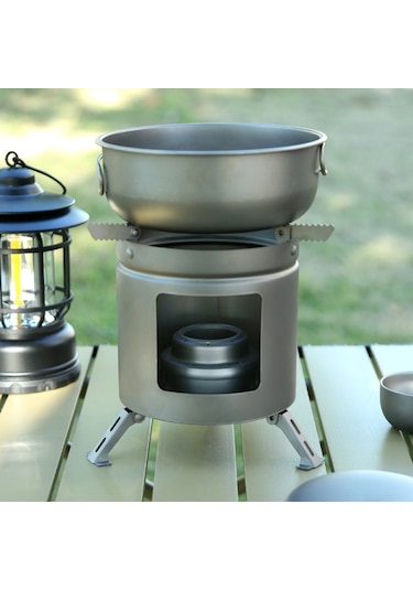 Vkemall Ti77 Saf Titanyum Taşınabilir Alkol Ocağı Gri