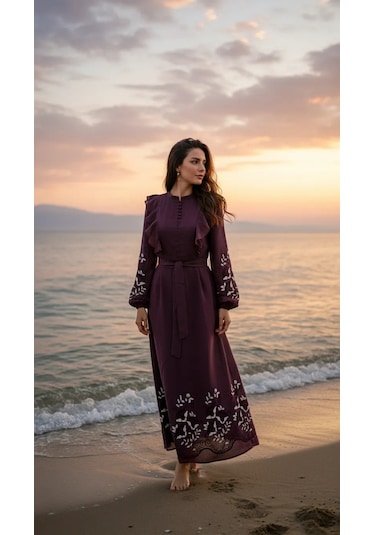 Nuss 2053 Nakiş Detay Elbise- Bordo