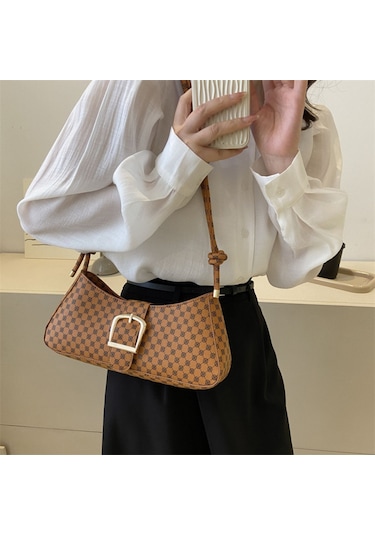 Yeiuyi Vintage Baskılı Omuz Çantası Kahverengi