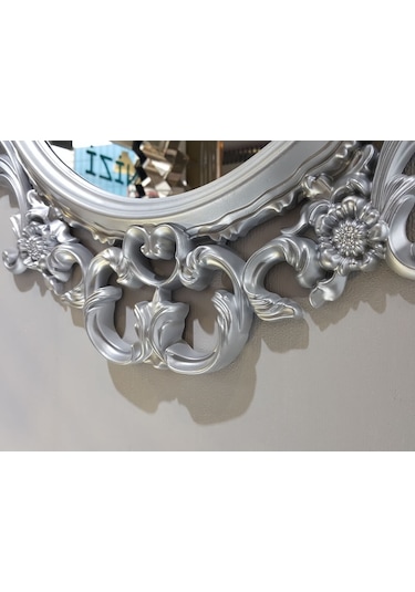 Ayna Denizi Vintage Taç Model Gümüş Renk Dekoratif Ayna Gümüş