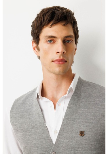 Erkek V Yaka Düz Yün Yelek A.gri A.gri