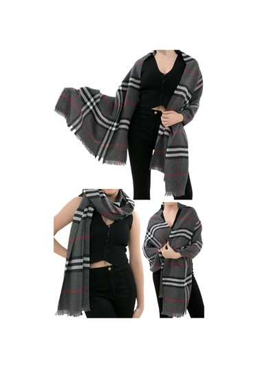 Yumuşak Dokulu Kışlık Desenli Atkı Omuz Şalı Füme