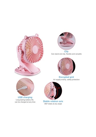 Didadodo Usb Masalı Mini Masa Vantilatörü - 3 Hızlı, 360 Dön., Taşınabilir Serinletici Pembe, 360 Dönme Pembe