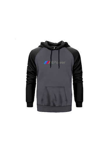 Bmw M Power Text Gri Renk Reglan Kol Sweatshirt Gri