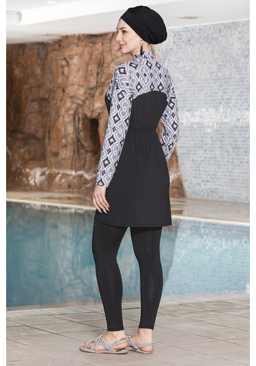 Likralı Tam Kapalı Tesettür Mayo 1256-169 Siyah Siyah