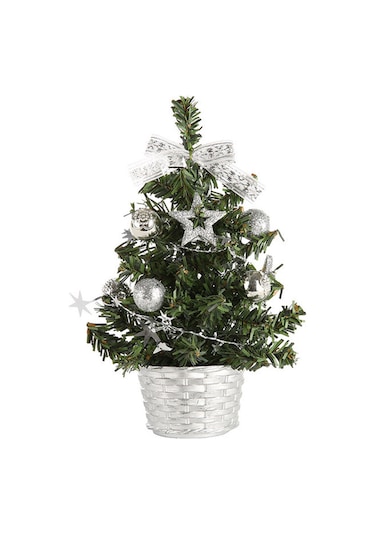 Kosona 20cm Gümüş Pvc Mini Noel Ağacı - Masaüstü Dekorasyon, Ev İçi Noel Düğün Aksesuarı