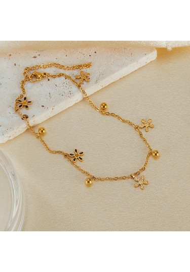 Sones Opk Gz199 Paslanmaz Çelik Çiçek Boncuk Bileklik Altın