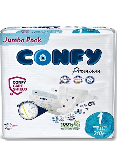 Confy Premium 1 Numara Bebek Bezi Yenidoğan 2 - 5 kg 210 Adet