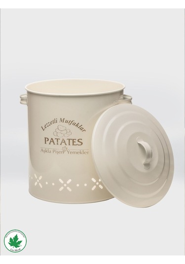 Lüx Metal Patates Soğanlık Kovası Sebze Saklama Kabı Krem Siyah