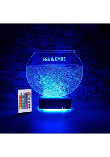 Akvaryum 3D Led Lamba Kişiye Özel Isimli Hediyelik Lamba 16 Renk
