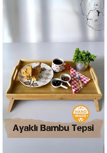El Yapımı Bambu Ayaklı Katlanabilr Tepsi 50 X 30 Cm