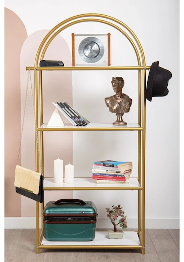 Hestia Gold Metal 4 Katlı Kitaplık Gold