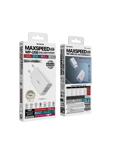 Wk Wp-u56 2a Çift Usb Hızlı Şarj Seyahat Şarj Cihazı Güç Adaptörü, Ab Fişi Diğer