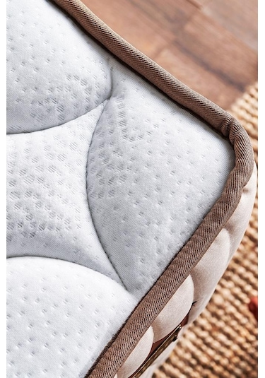 Hades Yatak Baza Ve Başlık Seti 160x200 Cm Çift Kişilik Paket Yaylı Lüks Yatak Krem Baza Başlık