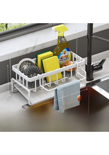 Yifomall Mutfak Lavabo Depolama Rafı: Sponji, Çelik Top, Mop Saklama İçin Sulu Su Alma Tablası Ve Çubuklu Dayanıklı Beyaz Organizer Diğer